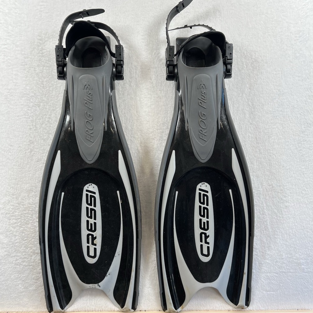Used Cressi Frog Plus Open Heel Fins - Black White -Small / Medium